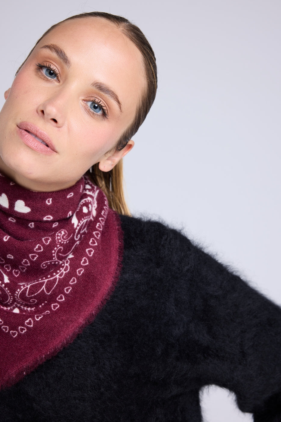 Unisex Bandana Scarf 54*54 Arizona In Cashmere - Bordeaux White