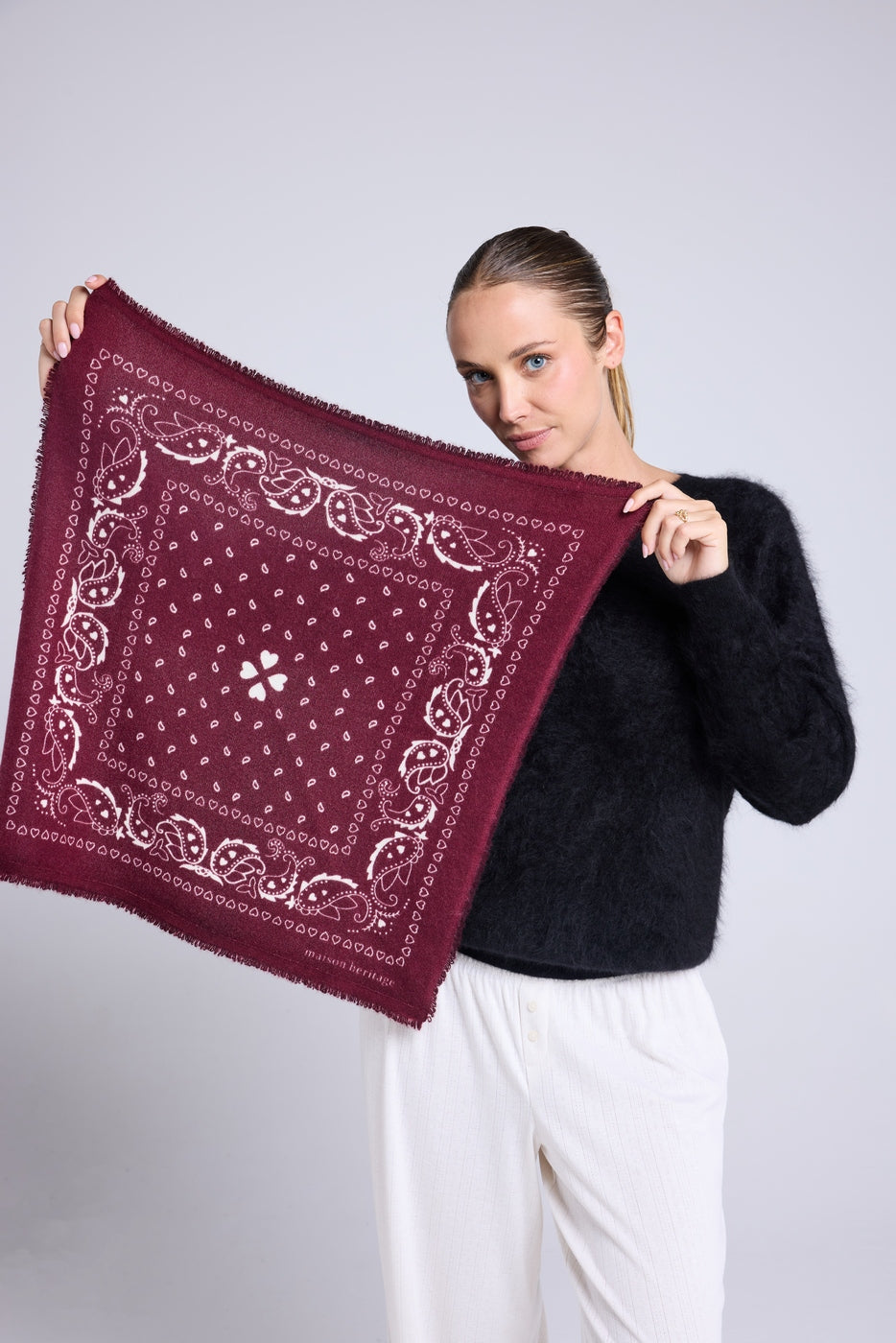 Unisex Bandana Scarf 54*54 Arizona In Cashmere - Bordeaux White