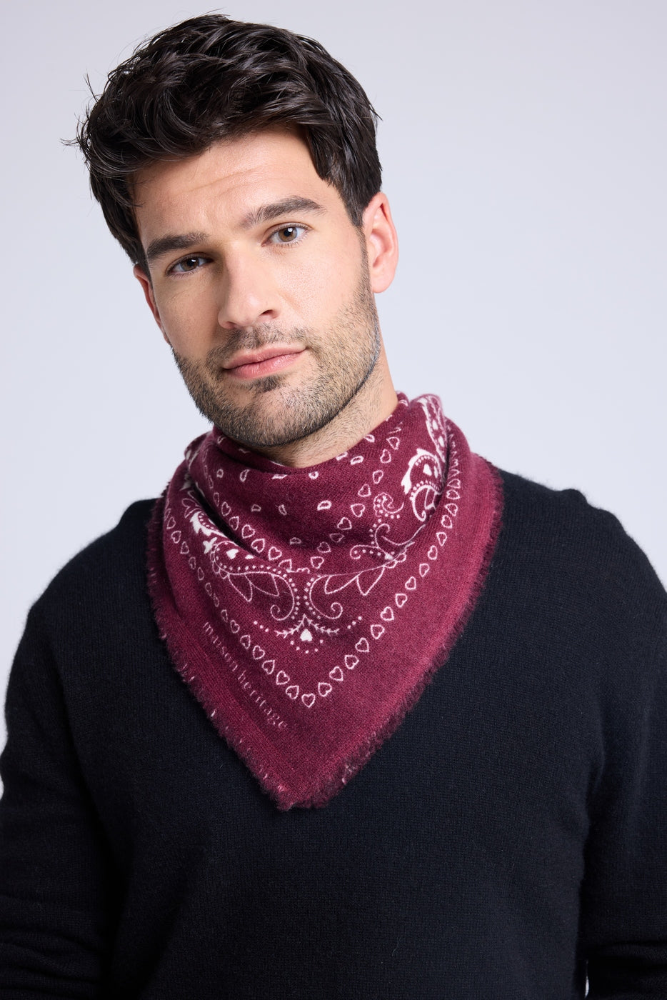 Unisex Bandana Scarf 54*54 Arizona In Cashmere - Bordeaux White