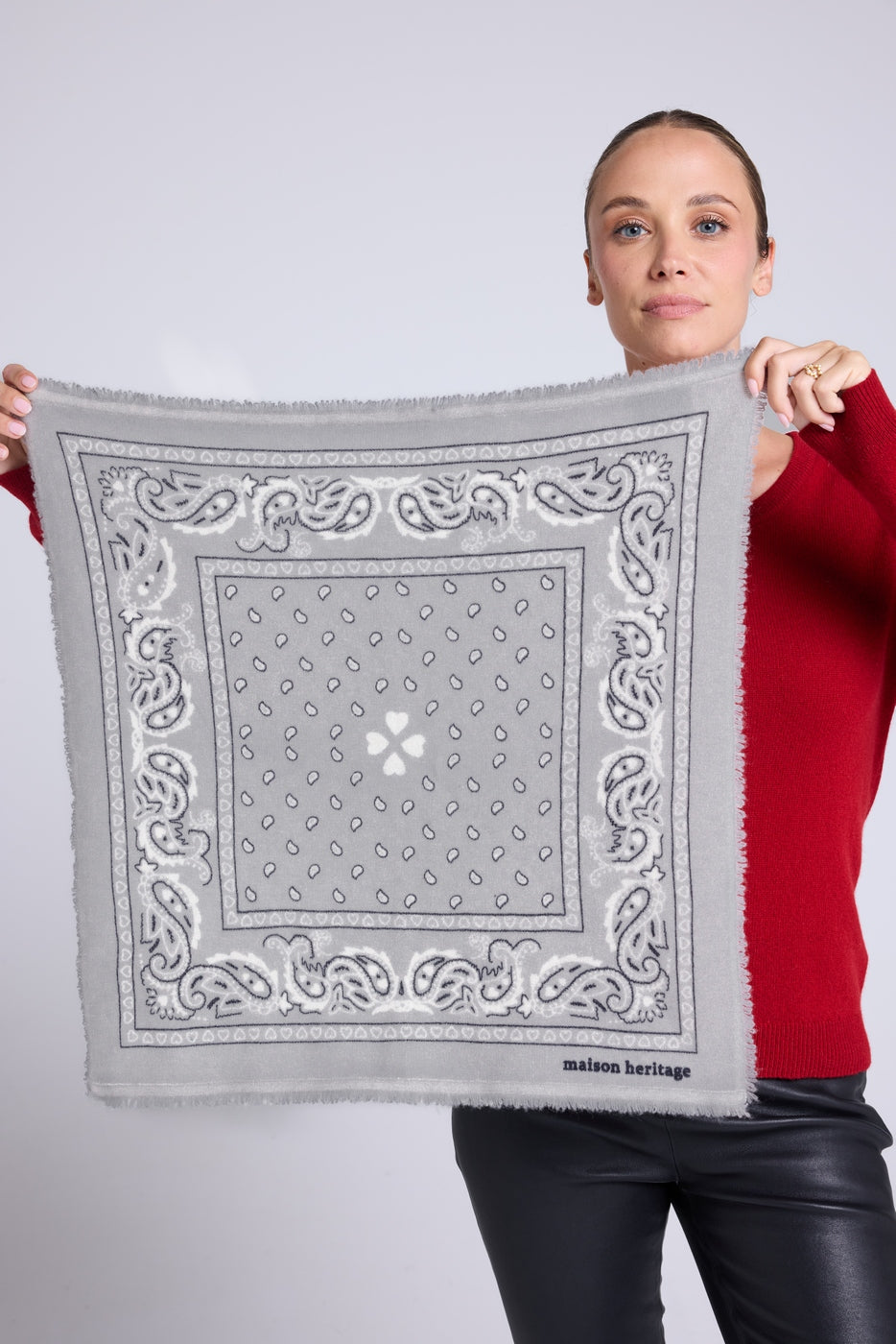 Arizona Unisex 54*54 Cashmere Bandana Scarf - Grey White and Black