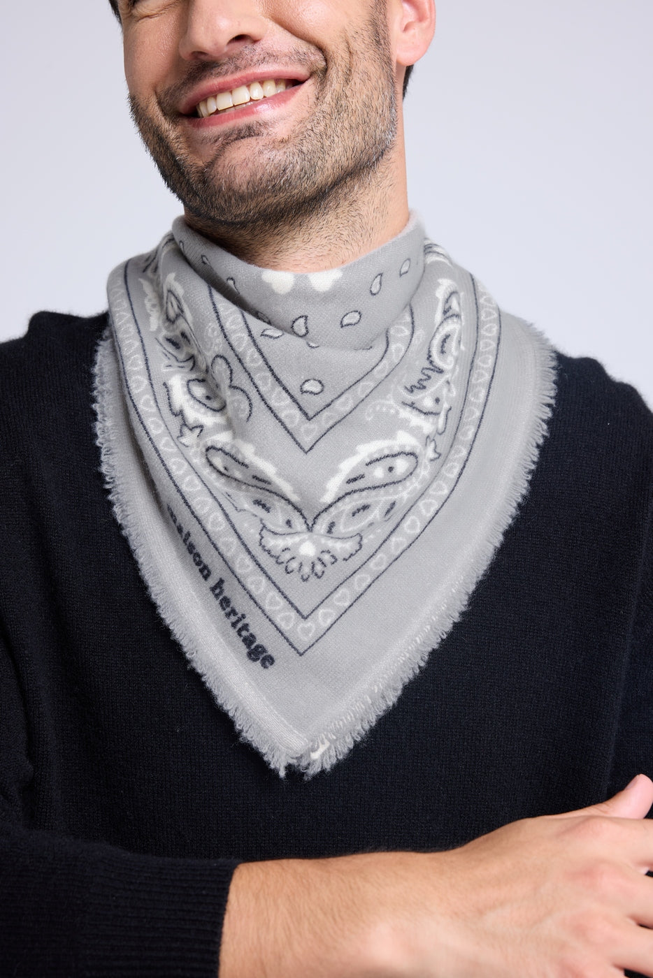 Arizona Unisex 54*54 Cashmere Bandana Scarf - Grey White and Black