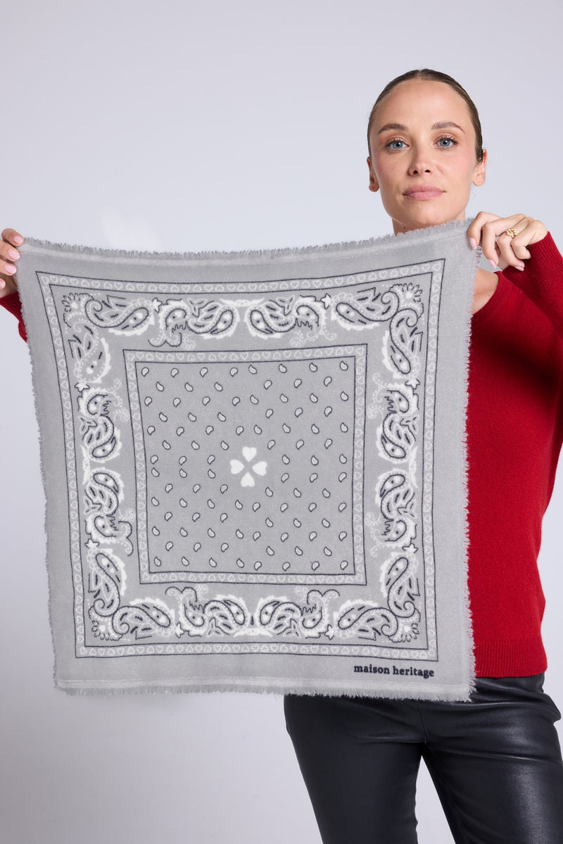 Echarpe Bandana Unisexe 54*54 Arizona - Gris Blanc Et Noir