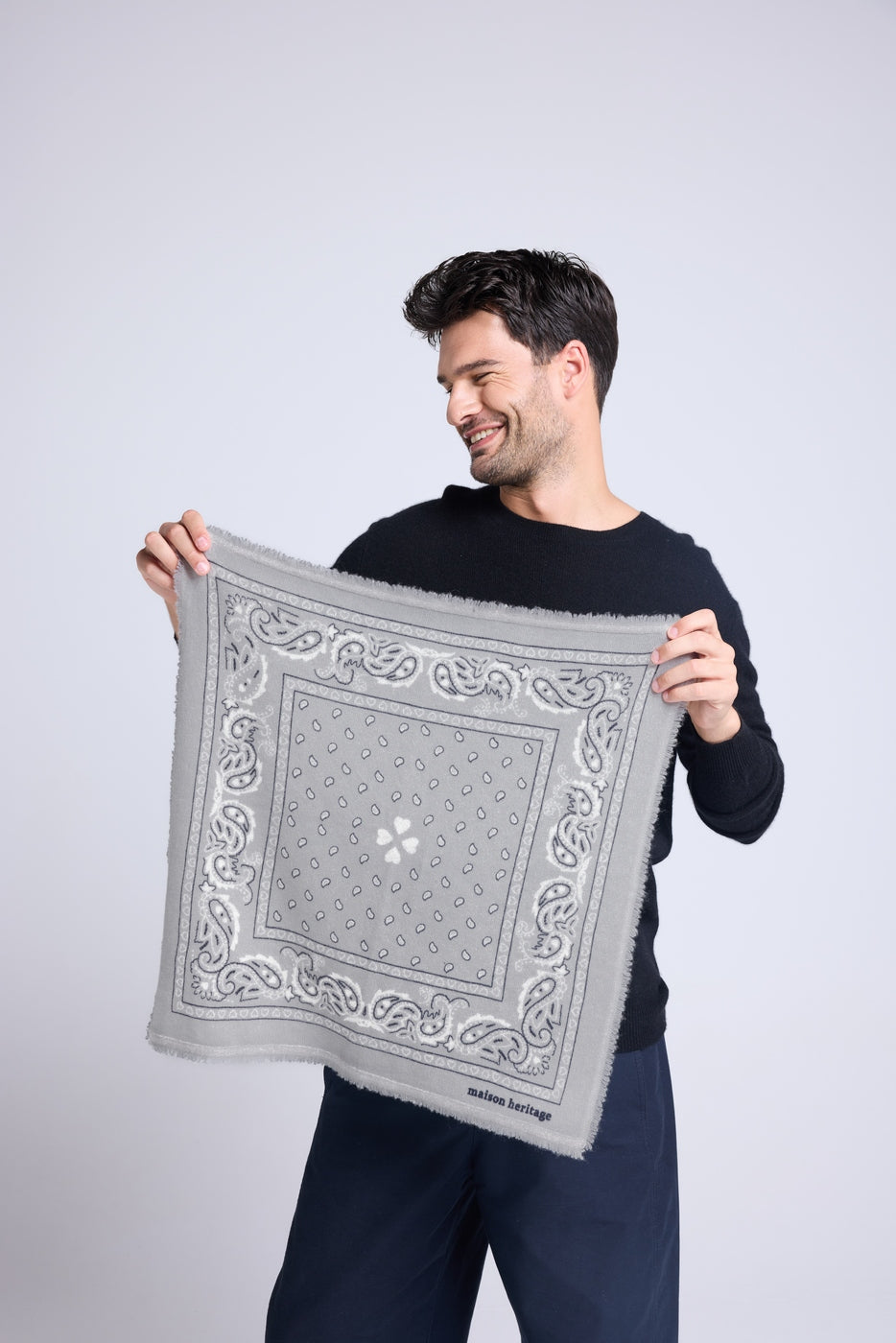 Arizona Unisex 54*54 Cashmere Bandana Scarf - Grey White and Black