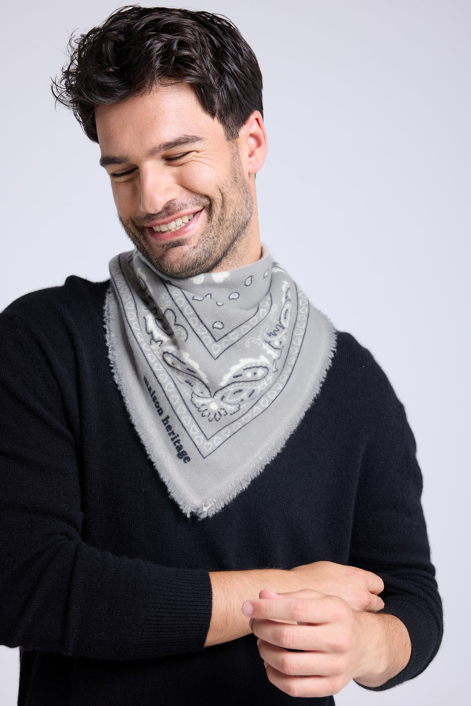 Arizona Unisex 54*54 Cashmere Bandana Scarf - Grey White and Black