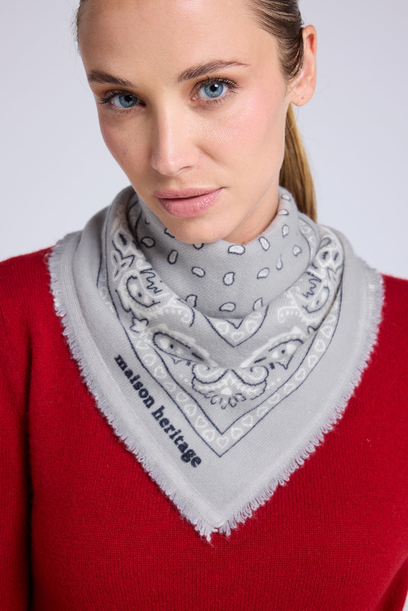 Echarpe Bandana Unisexe 54*54 Arizona - Gris Blanc Et Noir