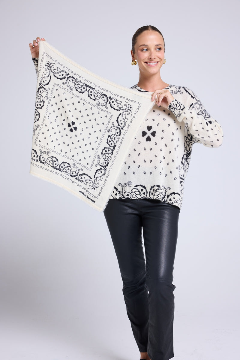 Echarpe Bandana Unisexe 54*54 Arizona - Blanc Noir