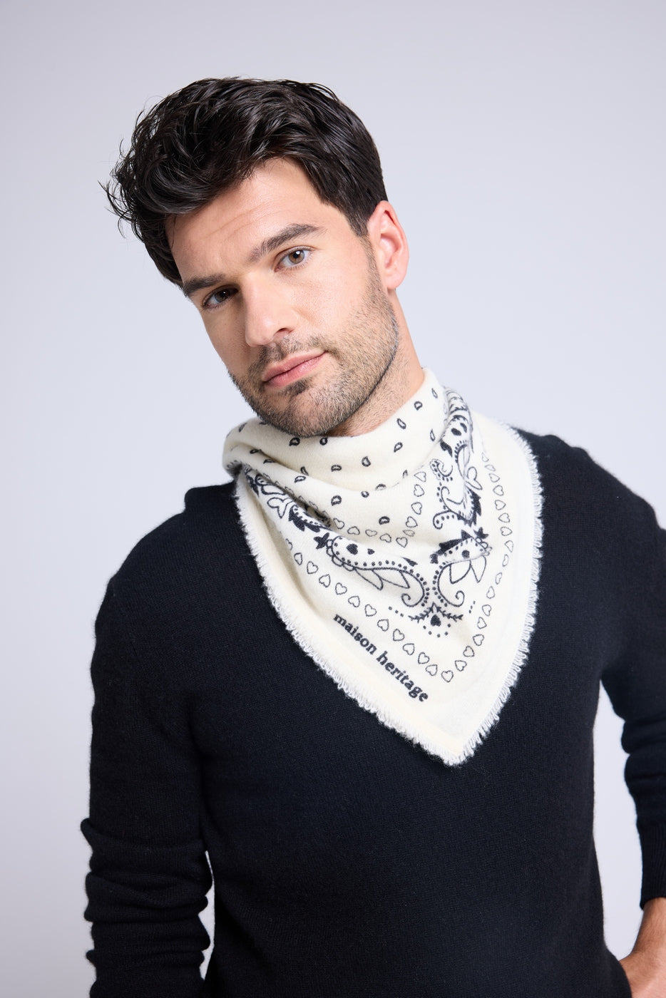 Bufanda Bandana Unisex 54*54 Arizona En Cachemira - Blanco Negro