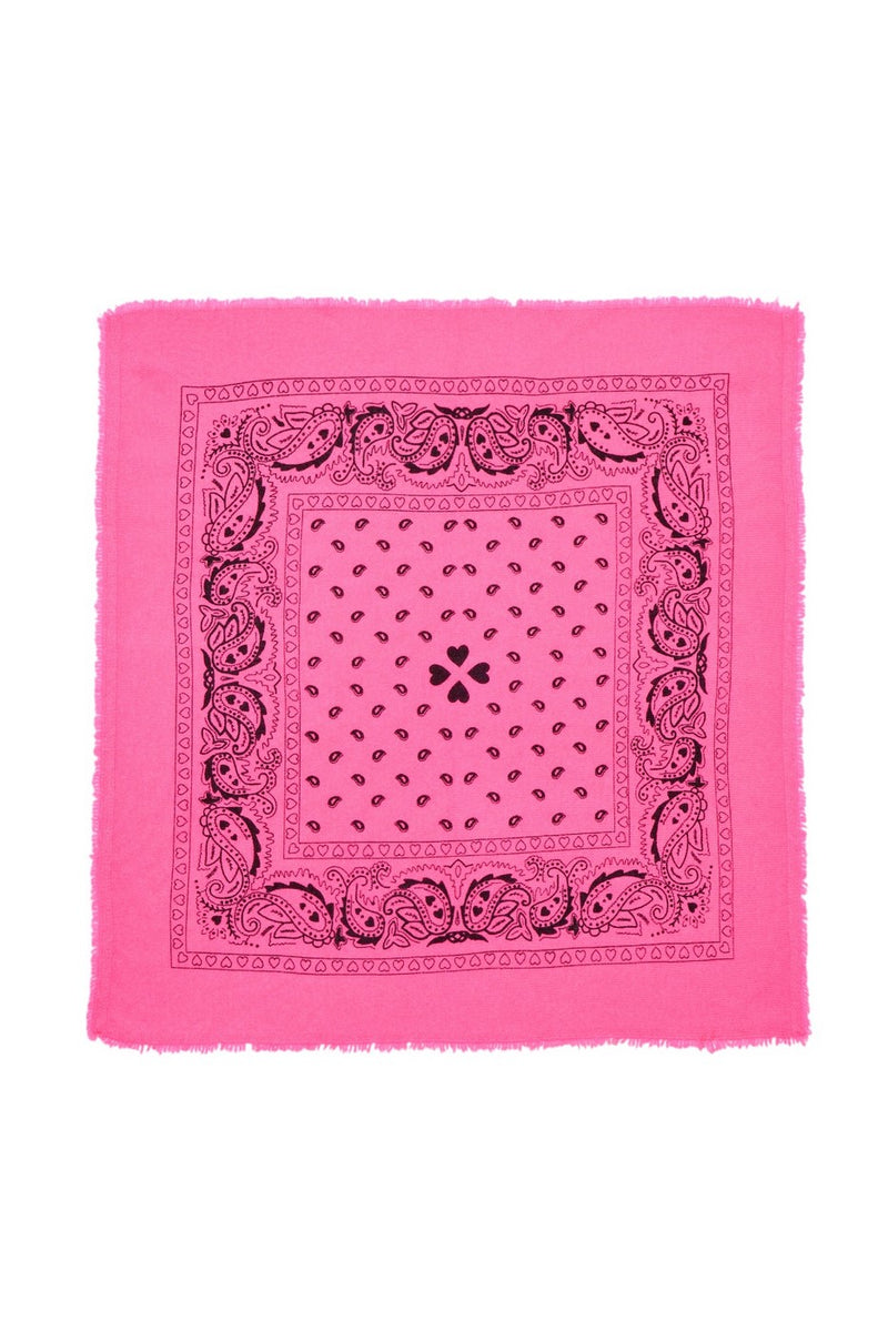 Arizona Bandana Scarf - Fluo Pink Black Design - 100% Oeko-Tex Cashmere - Mixed