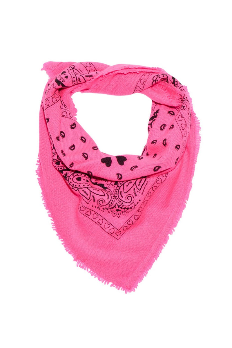 Arizona Bandana Scarf - Fluo Pink Black Design - 100% Oeko-Tex Cashmere - Mixed