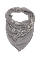 Echarpe Bandana Arizona - Gris Dessin Blanc Et Noir - 100% Cachemire Oeko-Tex - Mixte