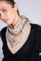 Echarpe Bandana Arizona En Cachemire - Beige Noir - Unisexe
