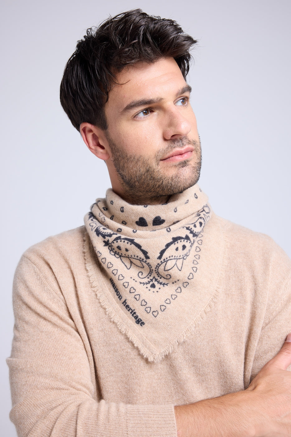 Echarpe Bandana Arizona En Cachemire - Beige Noir - Unisexe