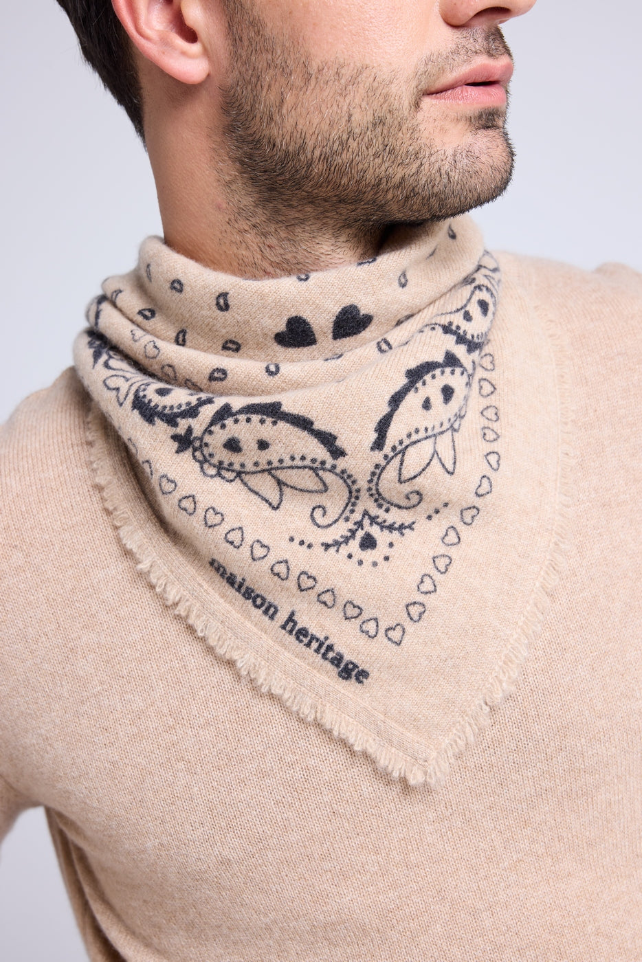 Echarpe Bandana Arizona En Cachemire - Beige Noir - Unisexe