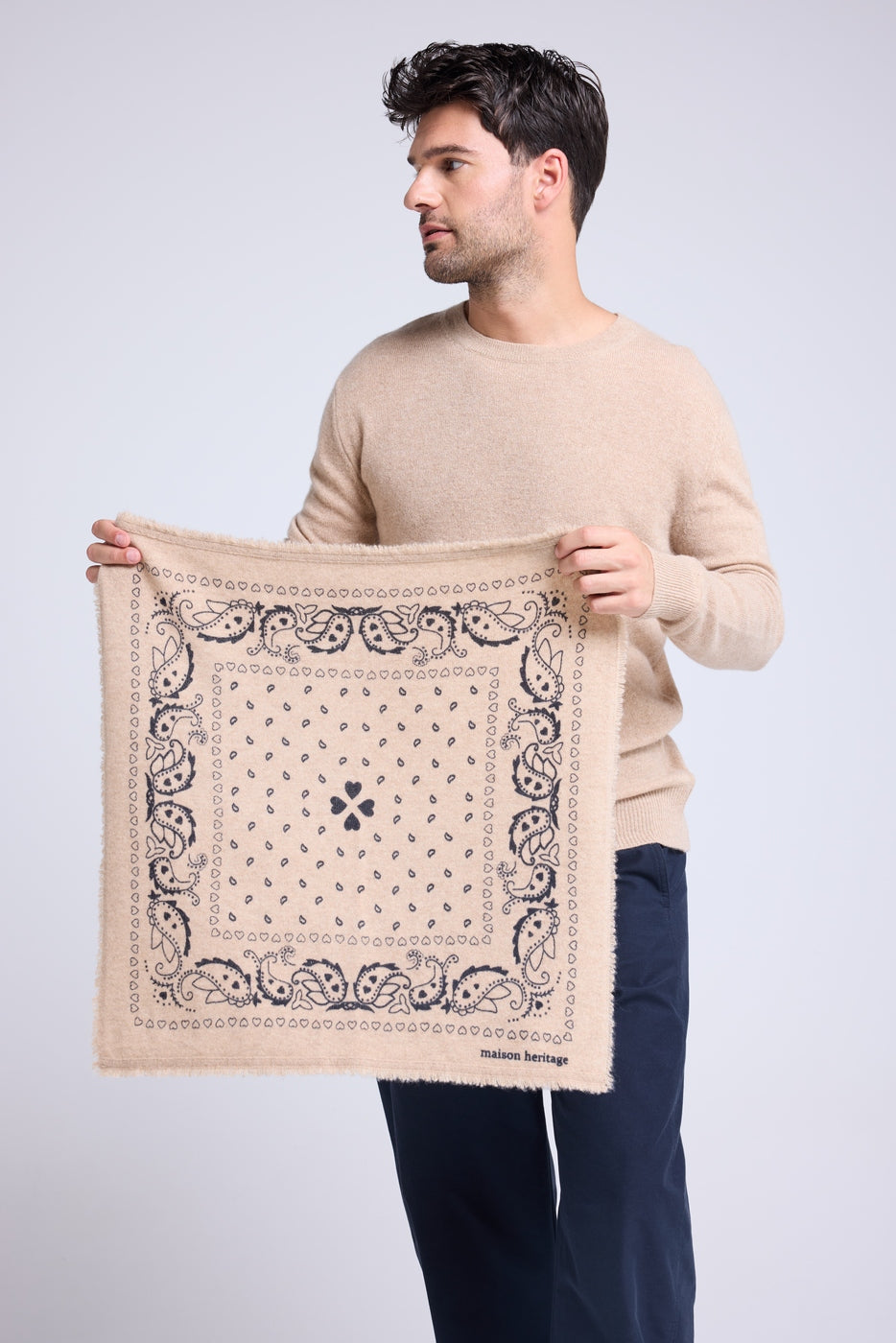 Echarpe Bandana Arizona En Cachemire - Beige Noir - Unisexe