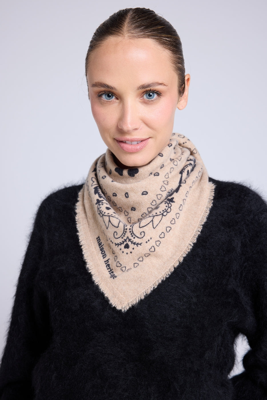 Echarpe Bandana Arizona En Cachemire - Beige Noir - Unisexe