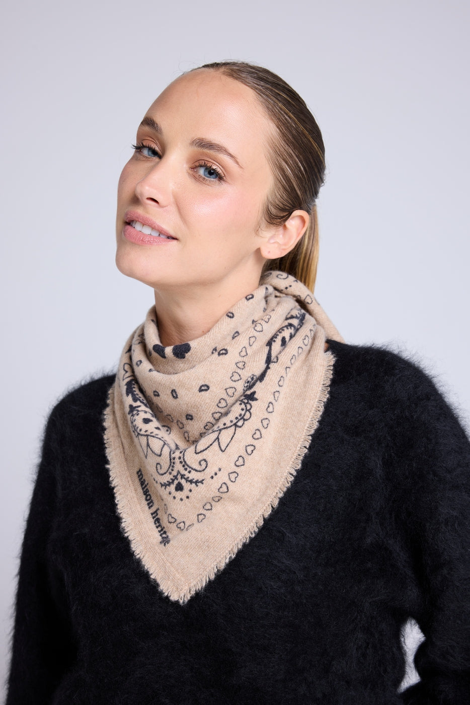 Echarpe Bandana Arizona En Cachemire - Beige Noir - Unisexe