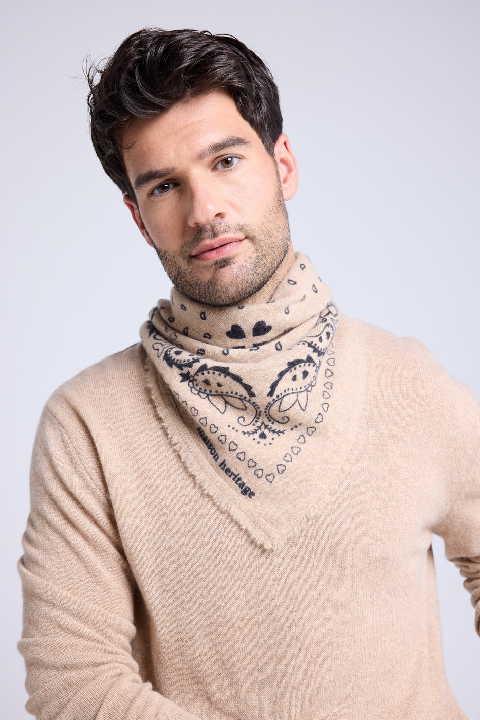 Echarpe Bandana Arizona En Cachemire - Beige Noir - Unisexe