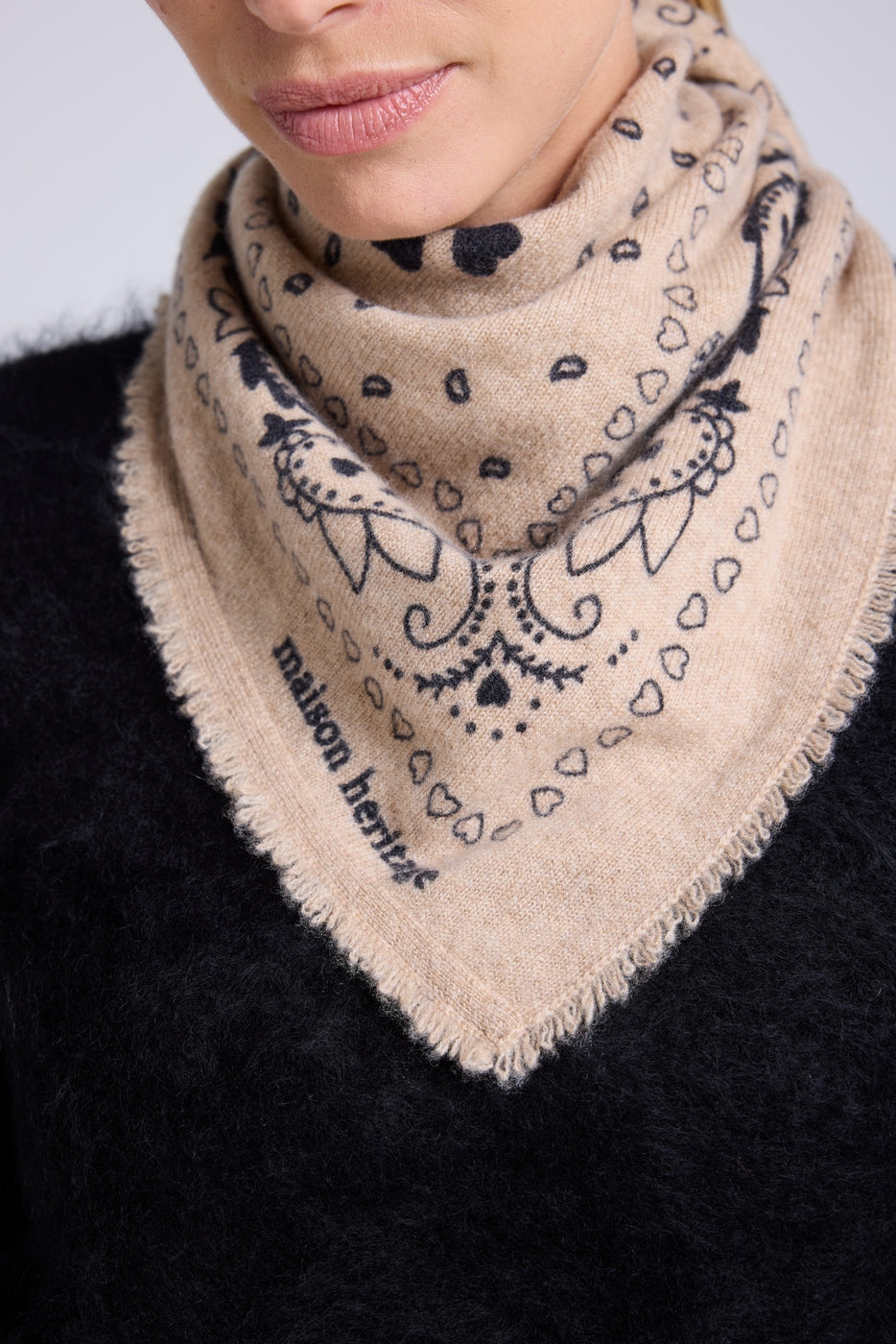 Echarpe Bandana Arizona En Cachemire - Beige Noir - Unisexe