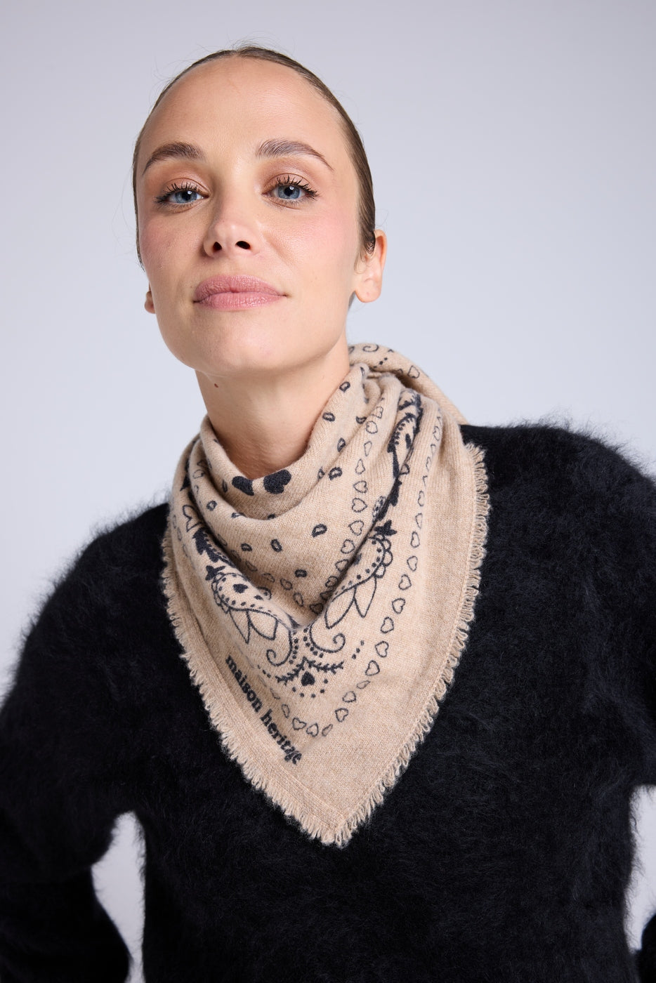 Echarpe Bandana Arizona En Cachemire - Beige Noir - Unisexe