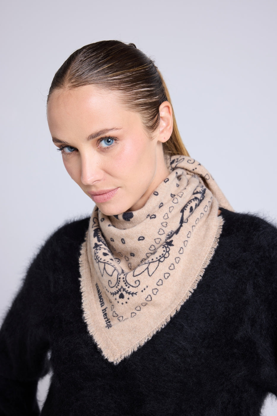 Echarpe Bandana Arizona En Cachemire - Beige Noir - Unisexe