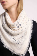 Arizona Bandana Scarf - Ecru Black Drawing - 100% Oeko-Tex Cashmere - Mixed