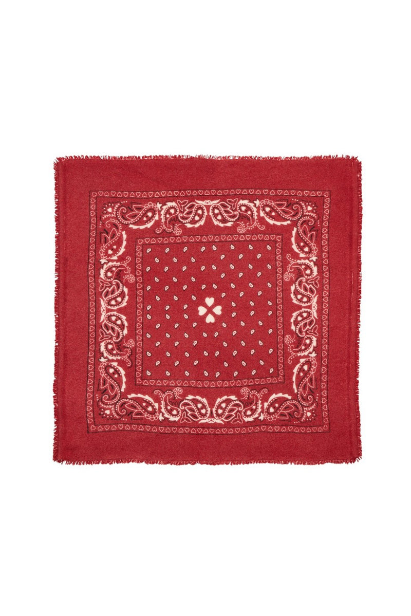 Echarpe Bandana Arizona - Rouge Dessin Blanc Et Noir - 100% Cachemire Oeko-Tex - Mixte