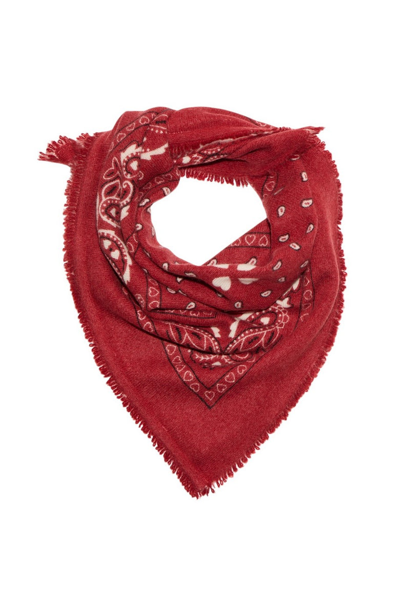 Echarpe Bandana Arizona - Rouge Dessin Blanc Et Noir - 100% Cachemire Oeko-Tex - Mixte