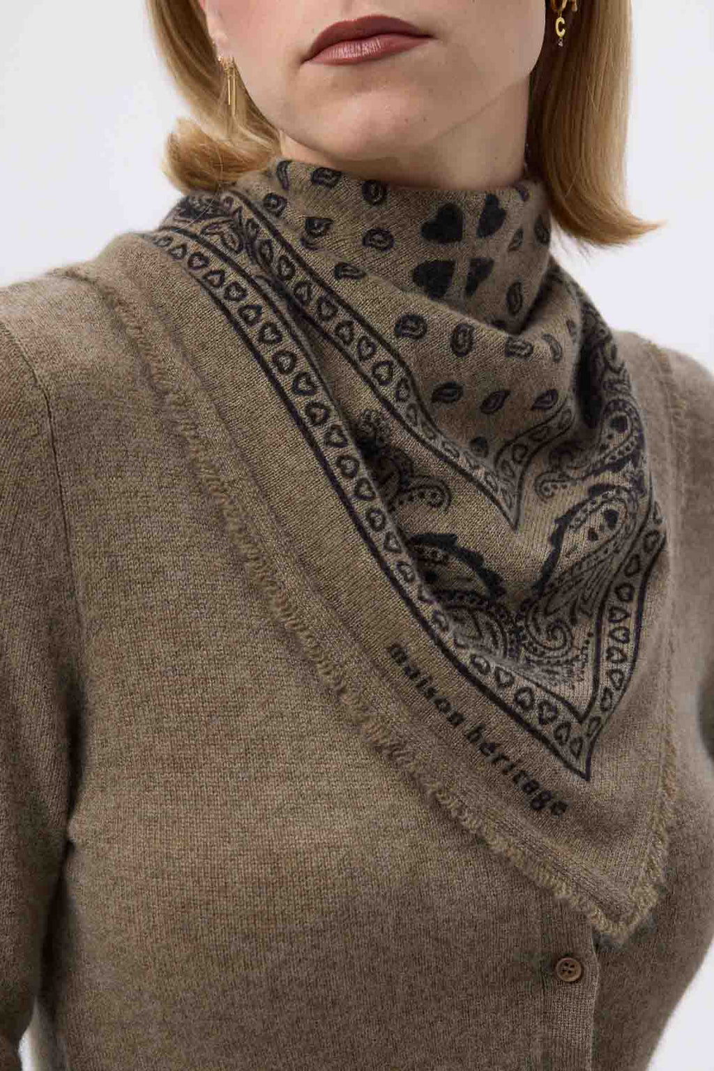 Echarpe Bandana Print Cœur Bandana Small Arizona - Vert Khaki Noir - Femme