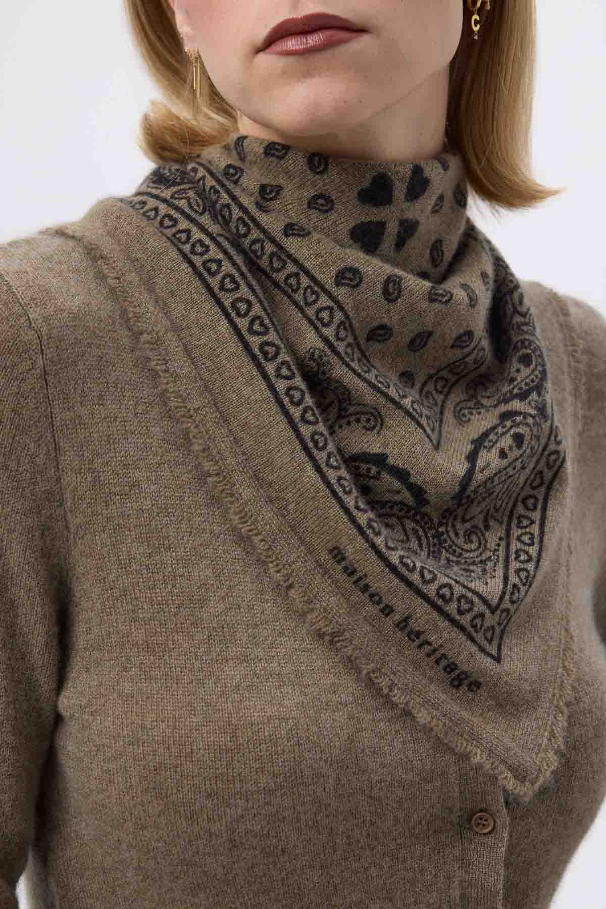 Echarpe Bandana Print Cœur Bandana Small Arizona - Vert Khaki Noir - Femme