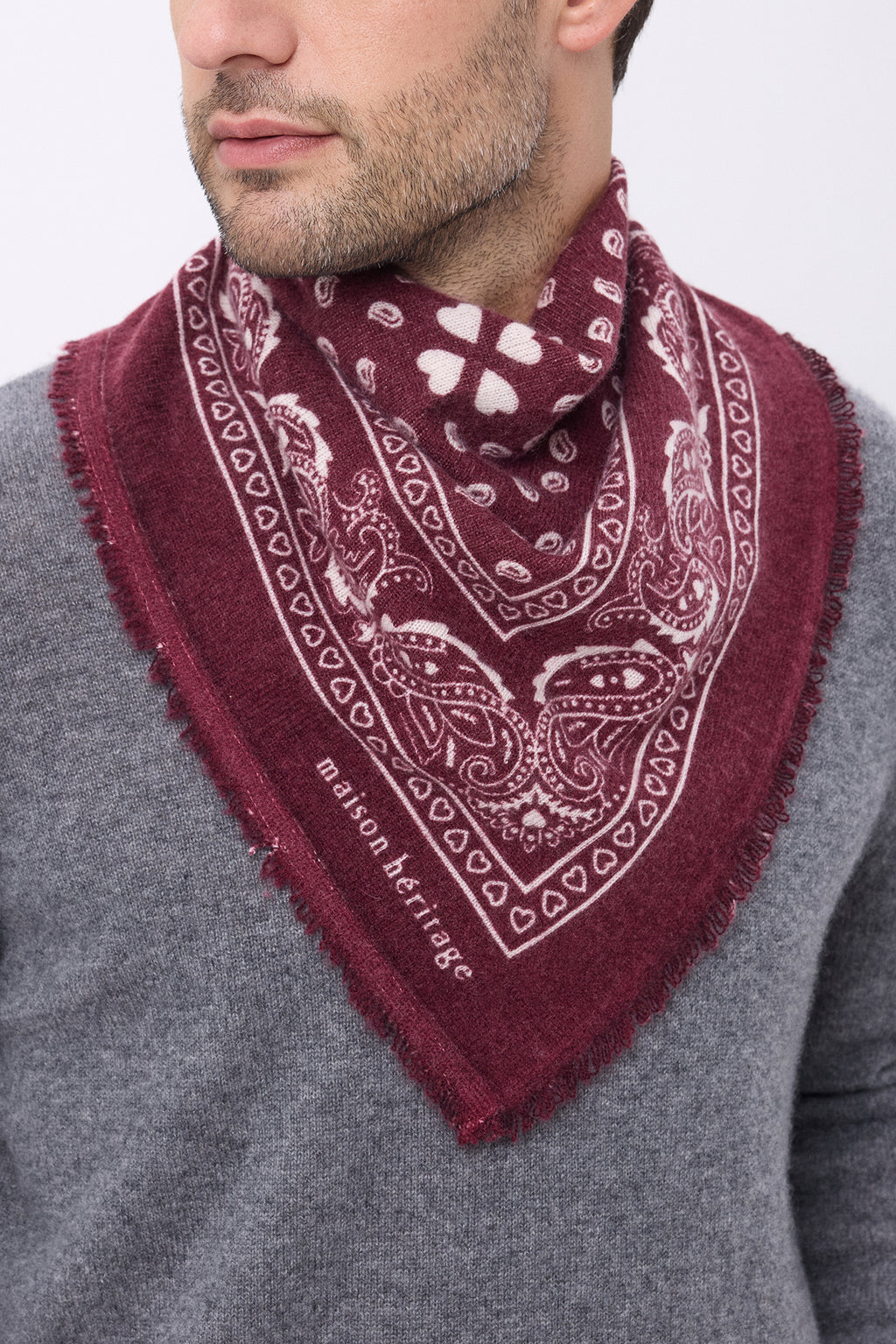 Bandana-tørklæde Small Arizona med hjerteprint - Vinrød Hvid - Mænd
