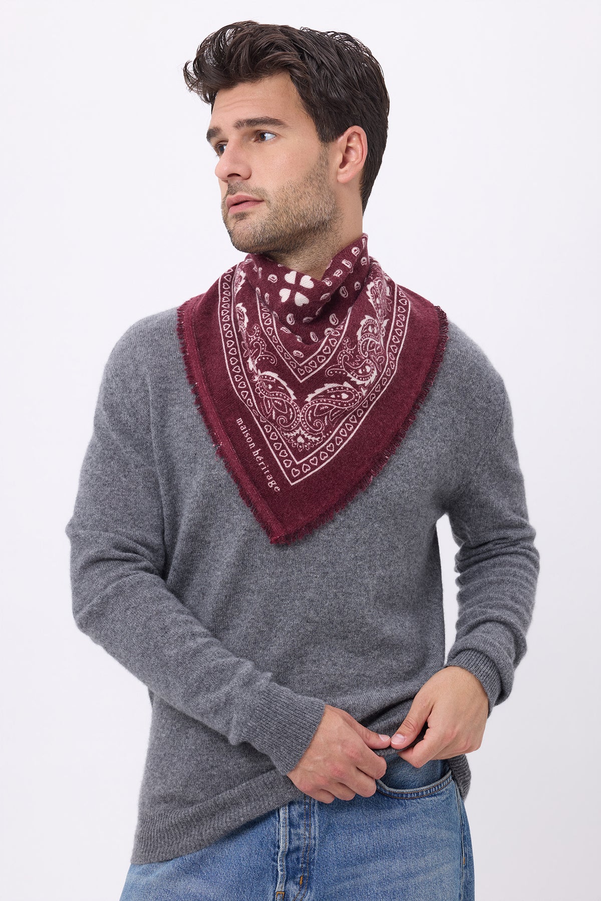 Bandana-tørklæde Small Arizona med hjerteprint - Vinrød Hvid - Mænd