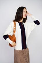 Pull Bicolore Col Rond – Naturel – Femme