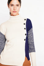 Two-Tone High-Neck Jumper – Cream – Women