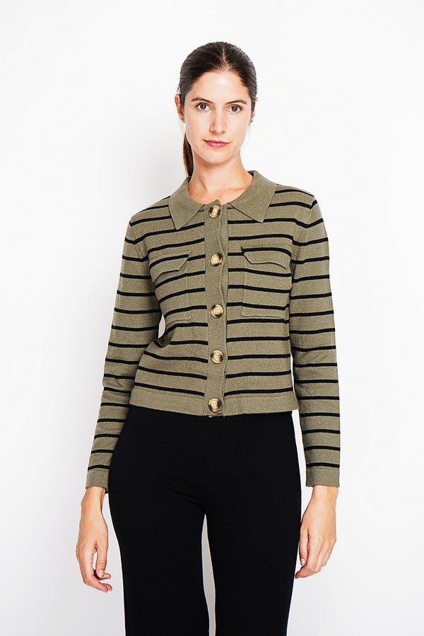 Gilet Marinière – Kaki – Femme