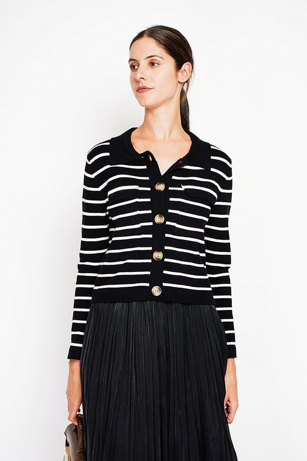 Gilet Marinière – Noir – Femme