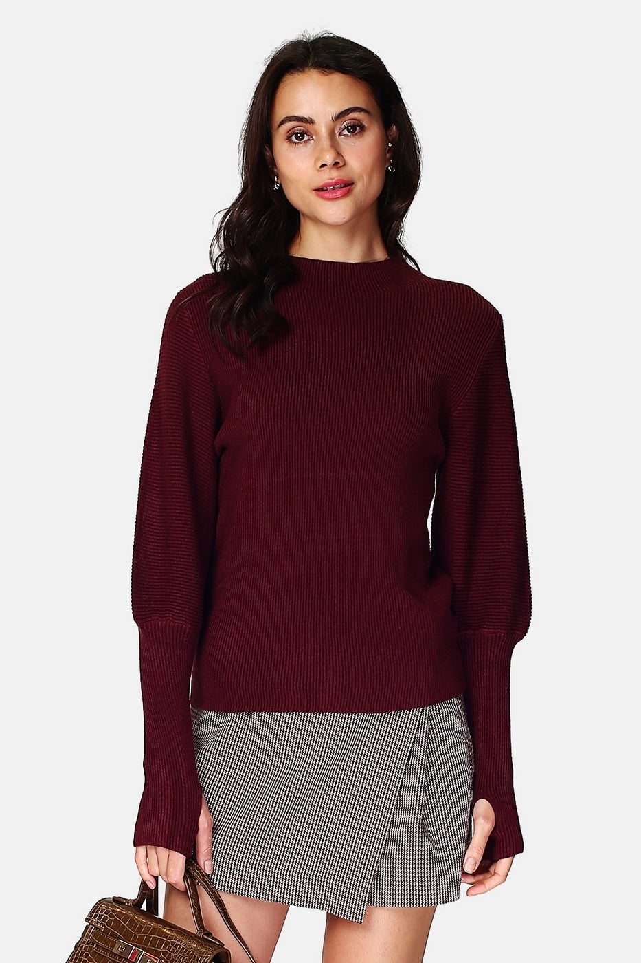 Jersey con mitones integrados – Burdeos – Mujer