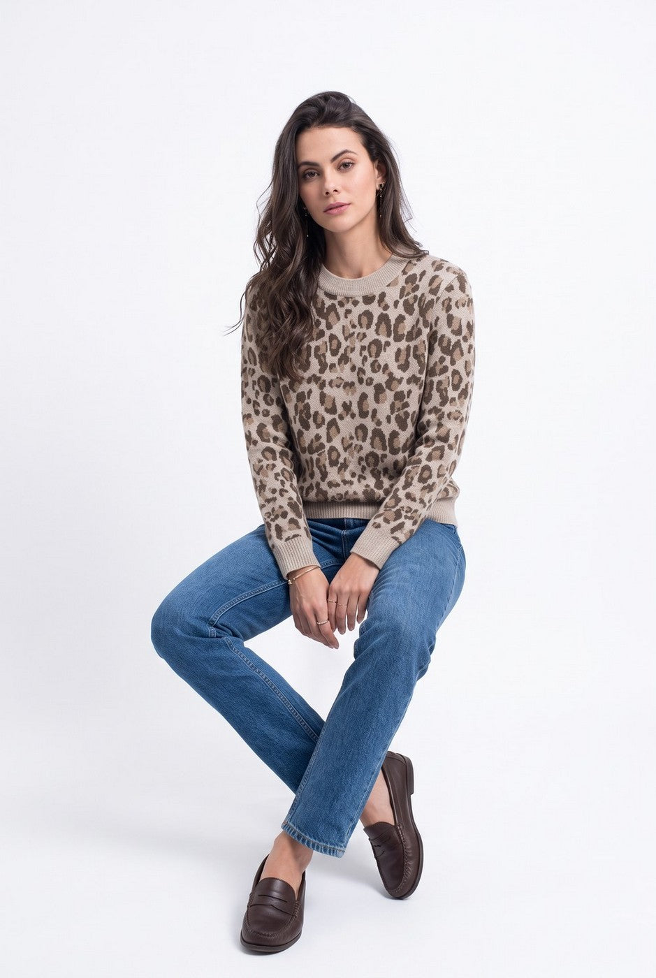Maglione leopardato oversize – Cammello – Donna