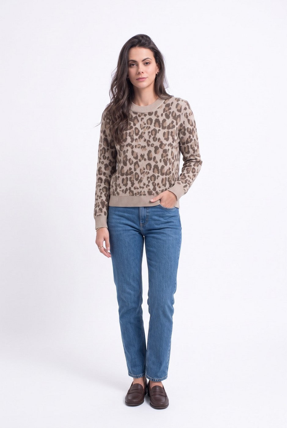 Maglione leopardato oversize – Cammello – Donna