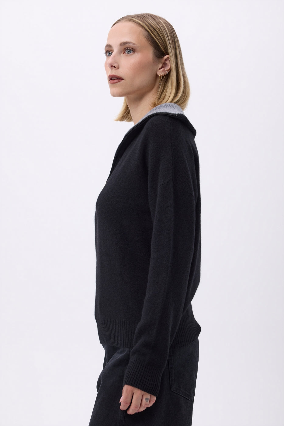 Pull Grand Col Montant Zippé F Ashka - Noir - Femme