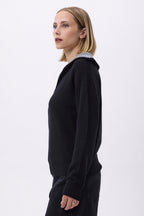 Pull Grand Col Montant Zippé F Ashka - Noir - Femme
