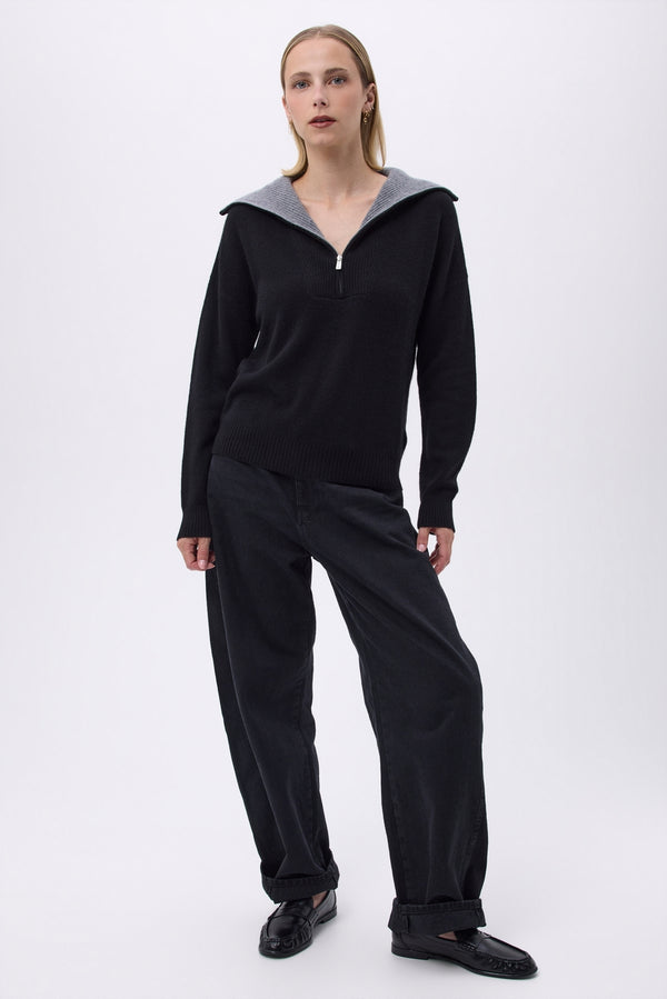 Pull Grand Col Montant Zippé F Ashka - Noir - Femme