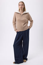 Pull Grand Col Montant Zippé F Ashka - Beige Creme - Femme
