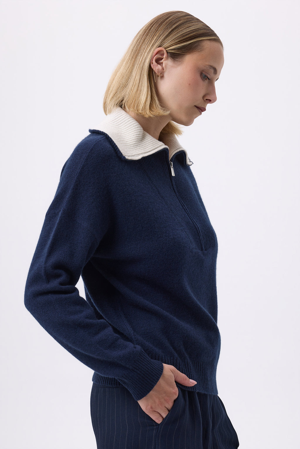 Pull Grand Col Montant Zippé Ashka - Bleu Marine - Femme