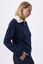 Pull Grand Col Montant Zippé Ashka - Bleu Marine - Femme