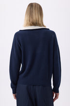 Pull Grand Col Montant Zippé Ashka - Bleu Marine - Femme
