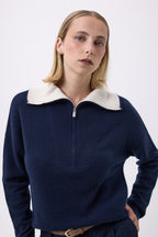 Pull Grand Col Montant Zippé Ashka - Bleu Marine - Femme