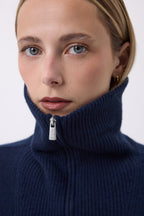 Pull Grand Col Montant Zippé Ashka - Bleu Marine - Femme