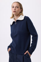 Pull Grand Col Montant Zippé Ashka - Bleu Marine - Femme