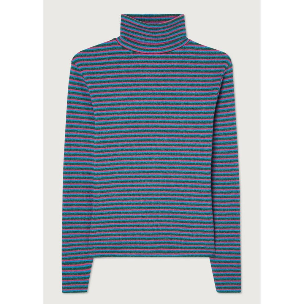 Camiseta Cuello Vuelto a Rayas - Rayas Tricolores - Mujer
