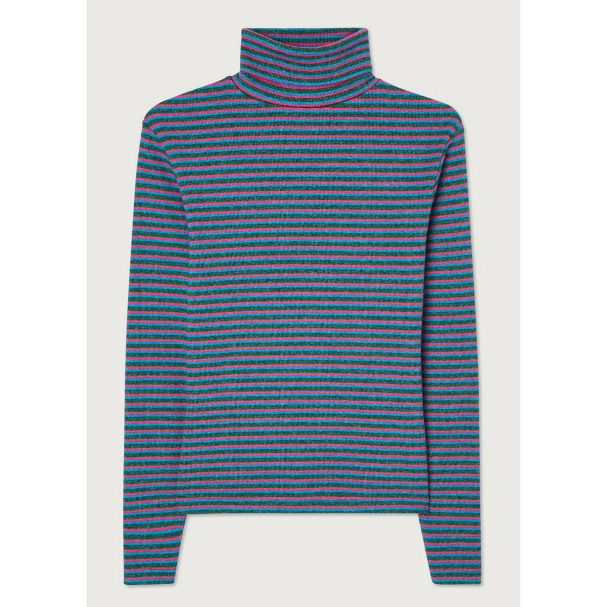Camiseta Cuello Vuelto a Rayas - Rayas Tricolores - Mujer